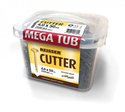Reisser Mega Tub - Cutter Csk Pozi Yellow Woodscrews 5.0 x 70mm (1200pcs) c/w 2 x 25mm bits